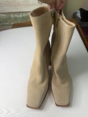 Sam Edelman Ivette Suede Ankle Boots Tan Beige Block Heel Size 10
